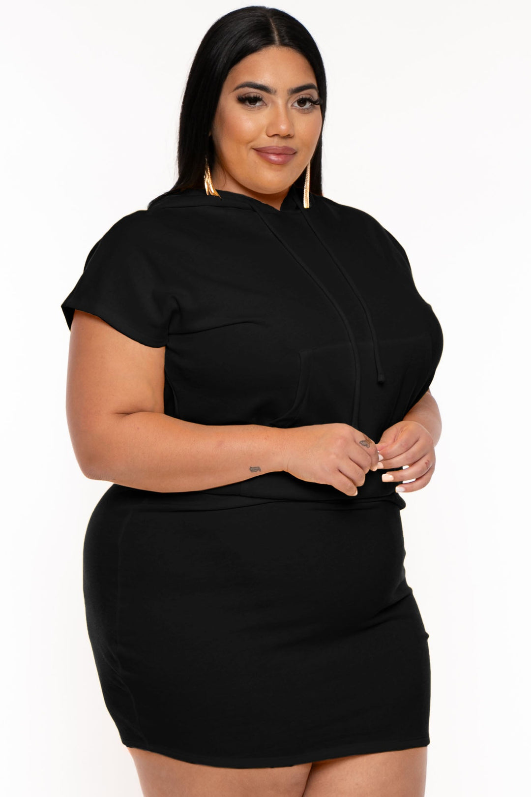 Women's Plus Size Nika Fitted Band Mini Dress - Black - Curvy Sense Women's Plus Size Nika Fitted Band Mini Dress - Black - Curvy Sense
