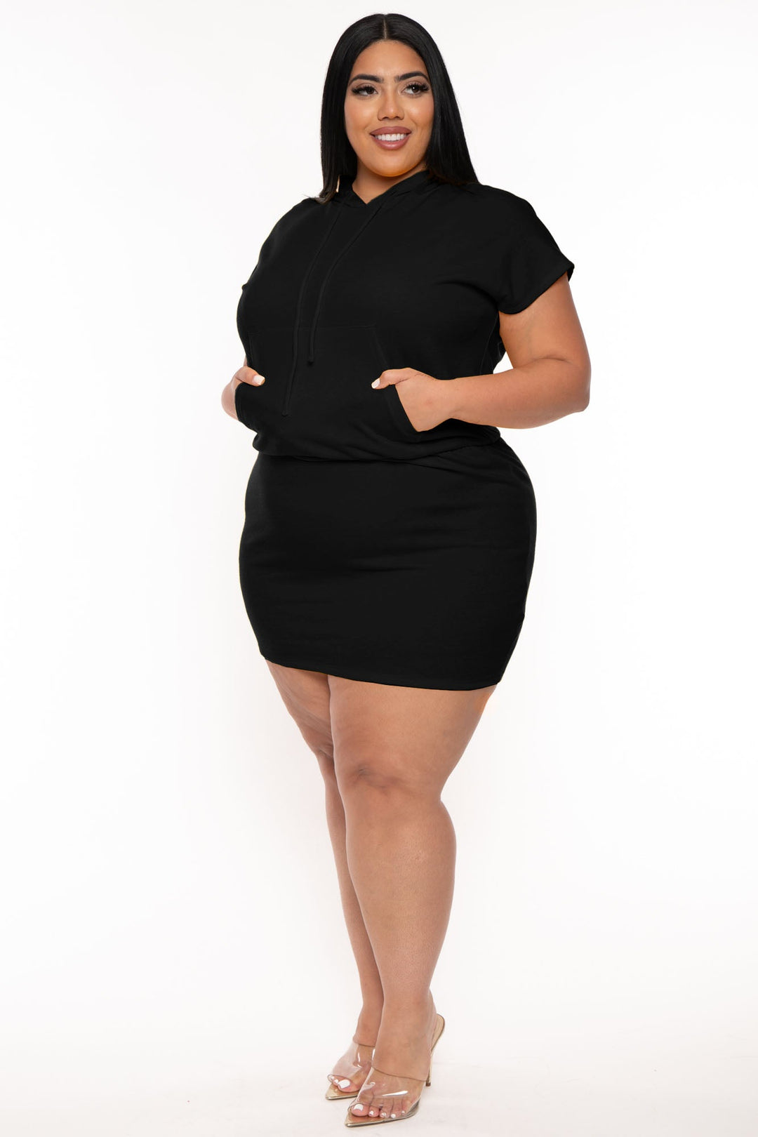 Women's Plus Size Nika Fitted Band Mini Dress Black Curvy Sense