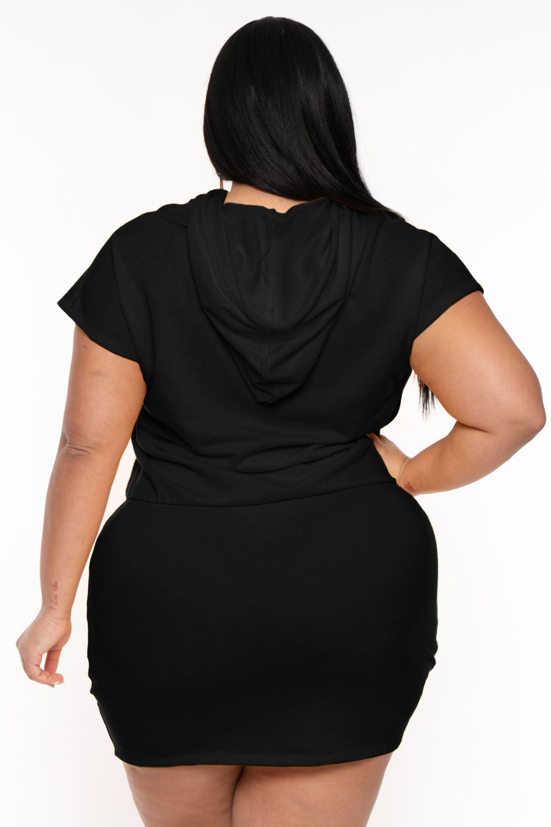 Women's Plus Size Nika Fitted Band Mini Dress - Black - Curvy Sense Women's Plus Size Nika Fitted Band Mini Dress - Black - Curvy Sense