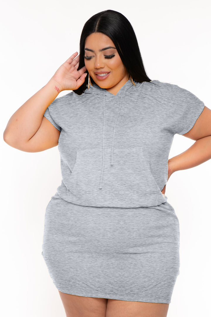 CULTURE CODE Dresses Plus Size Nika Fitted Band Mini  Dress - Heather Grey