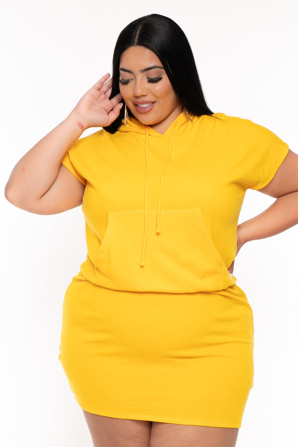 CULTURE CODE Dresses Plus Size Nika Fitted Band Mini  Dress - Yellow
