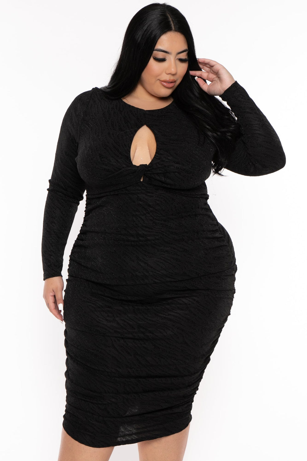Curvy Sense Dresses Plus Size Nilani Lurex Midi Dress - Black