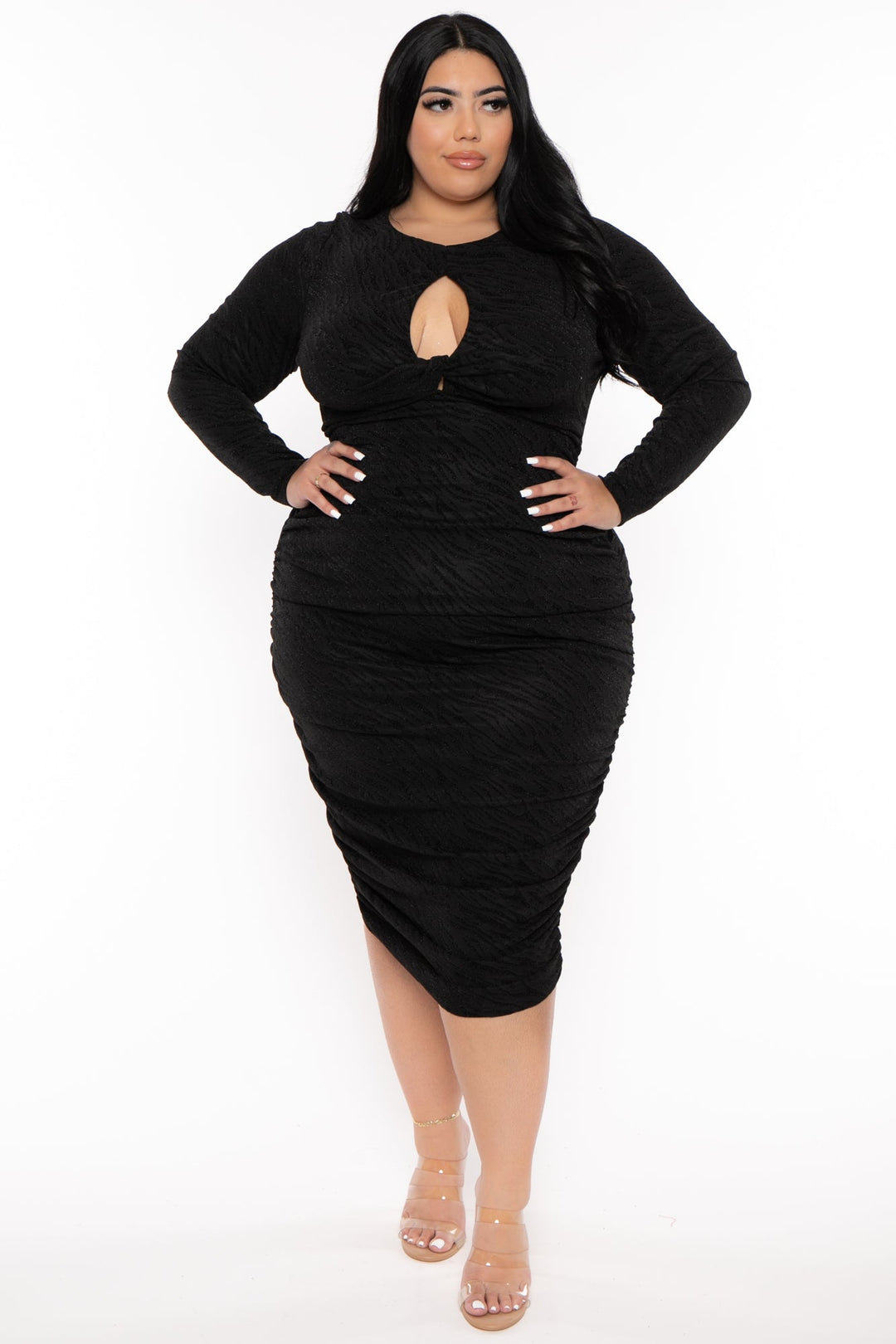 Curvy Sense Dresses 1X / Black Plus Size Nilani Lurex Midi Dress - Black