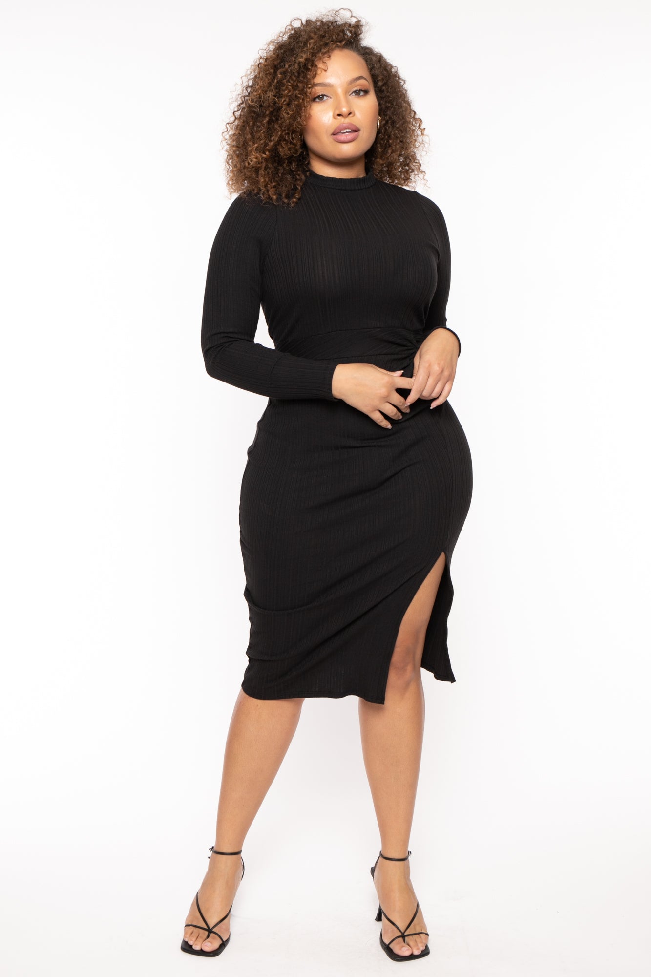 Plus Size Noemie Ribbed Midi Dress Black Curvy Sense