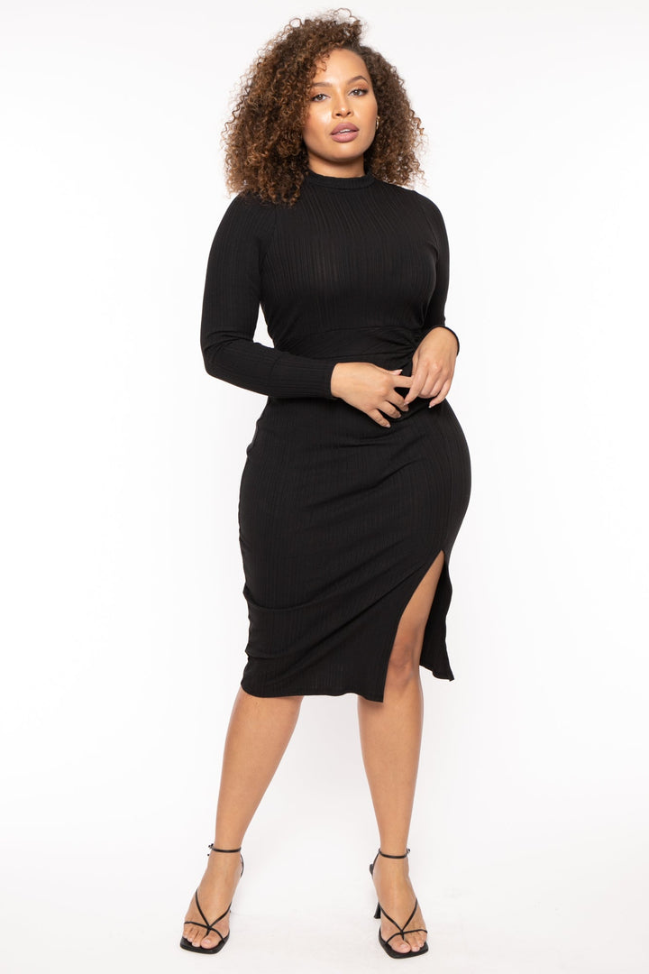 Curvy Sense Dresses 1X / Black Plus Size Noemie Ribbed Midi Dress - Black