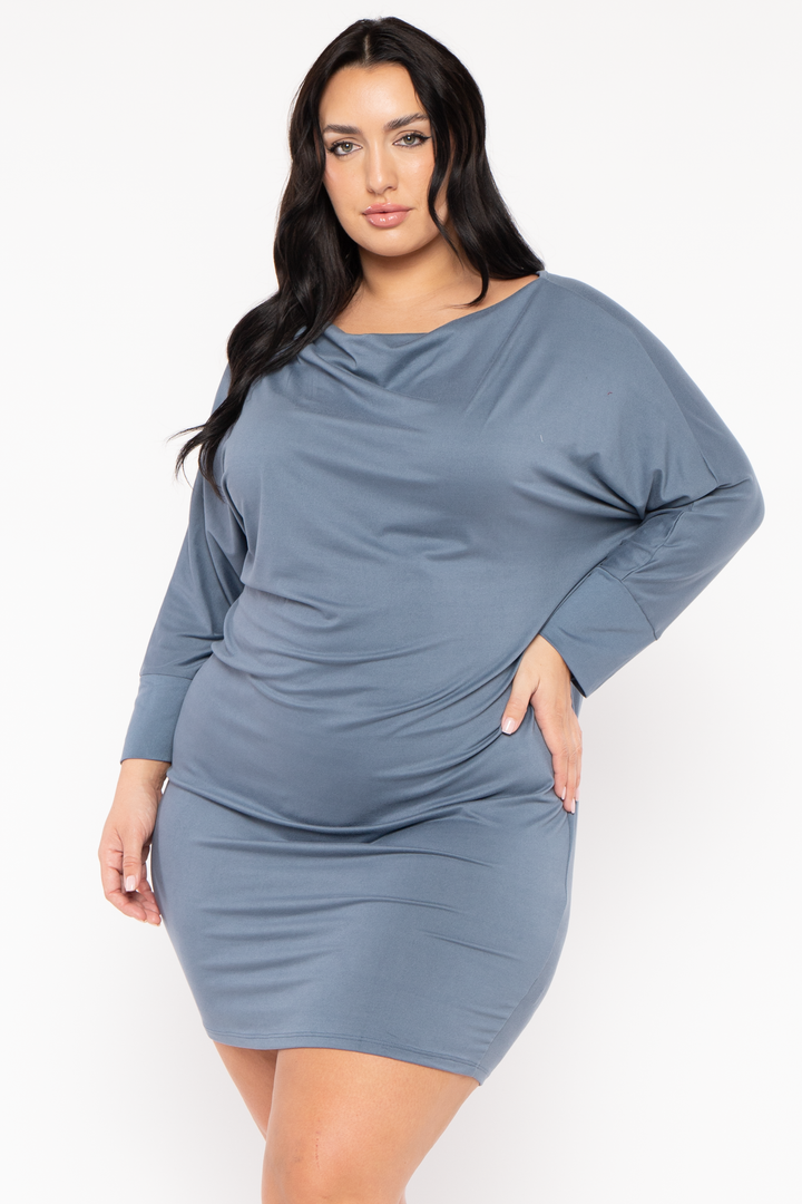 CULTURE CODE Dresses Plus Size Noir Cowl Neck  Dress - Blue