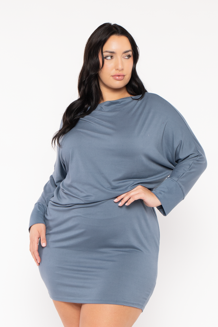 CULTURE CODE Dresses Plus Size Noir Cowl Neck  Dress - Blue