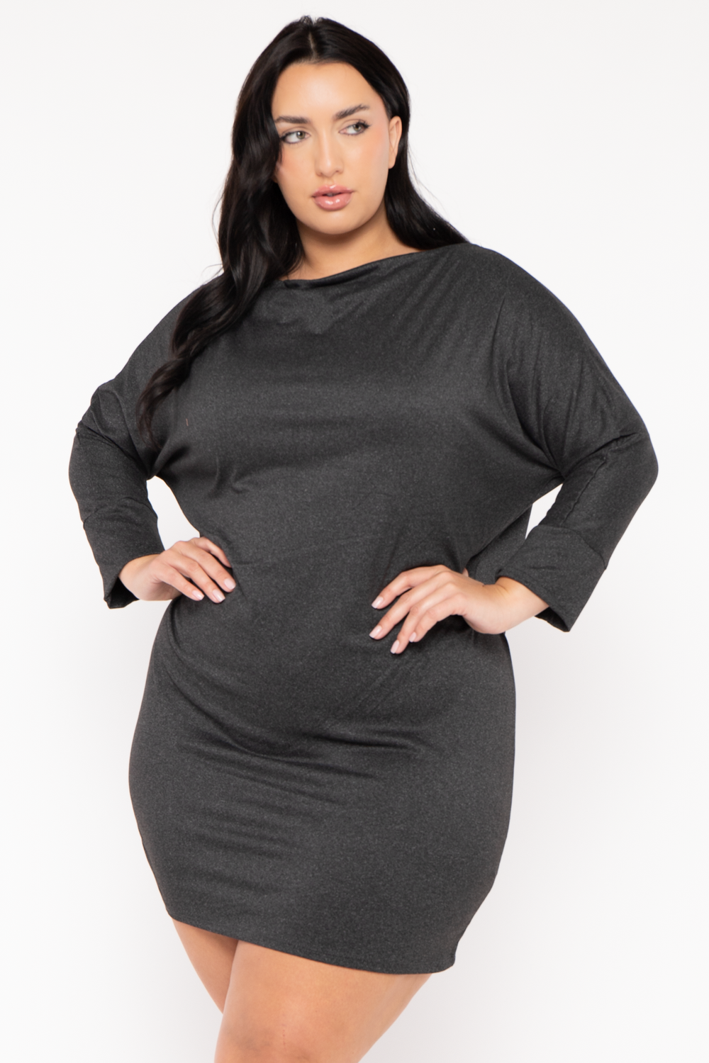 CULTURE CODE Dresses Plus Size Noir Cowl Neck  Dress - Charcoal