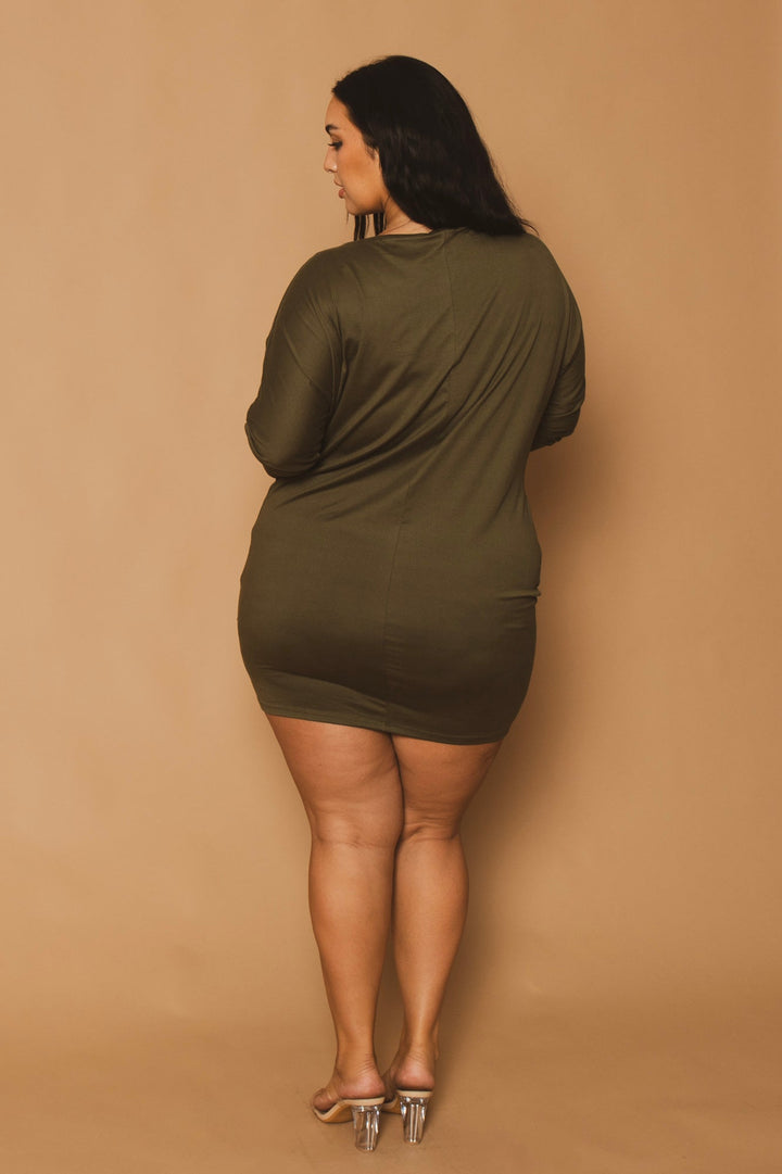 CULTURE CODE Dresses Plus Size Noir Cowl Neck  Dress - Olive
