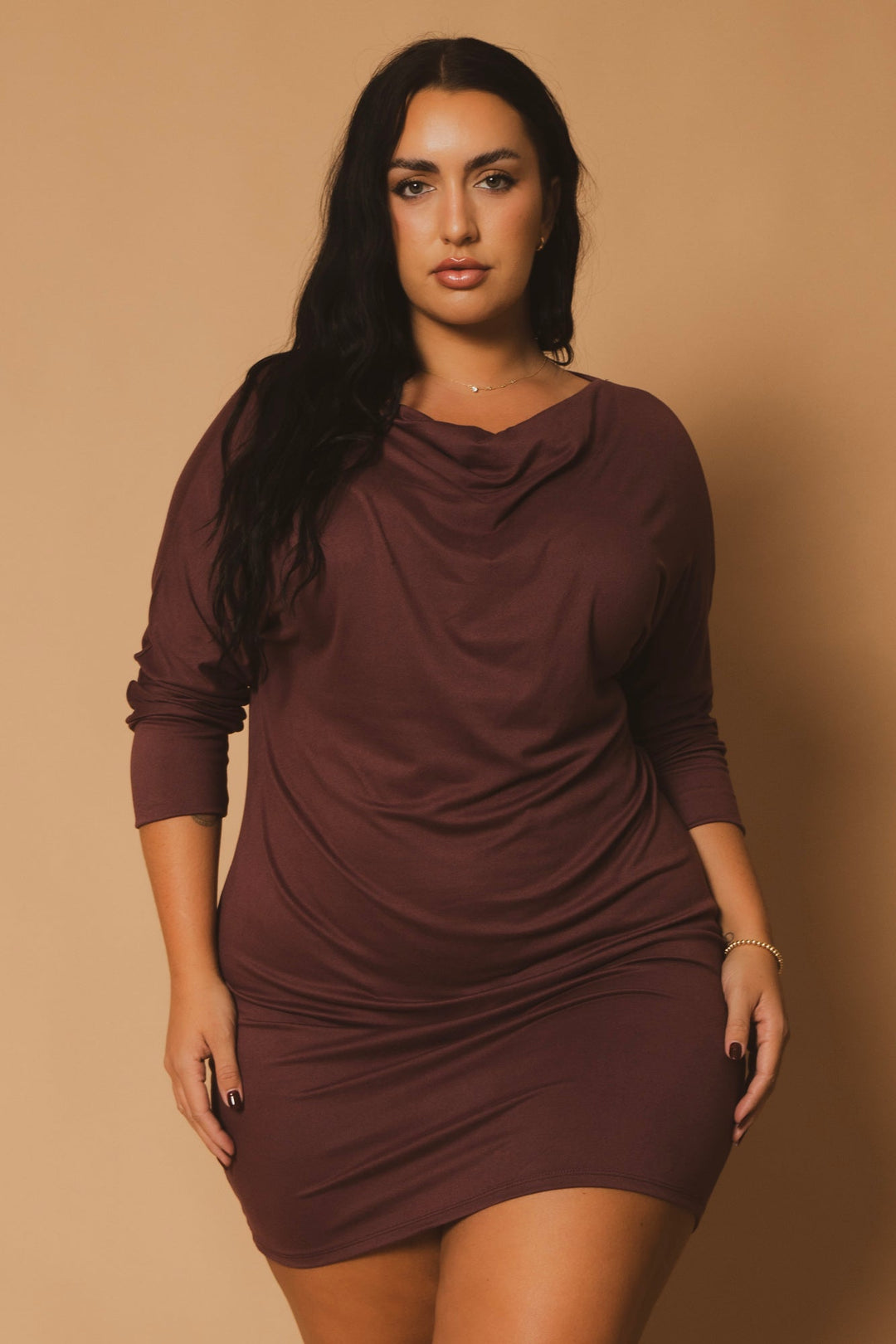 CULTURE CODE Dresses Plus Size Noir Cowl Neck  Dress - Wine