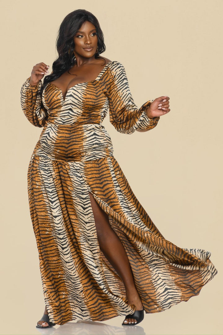 The Sang Company Dresses Plus Size Nolia Animal PrintMaxi Dress - Brown