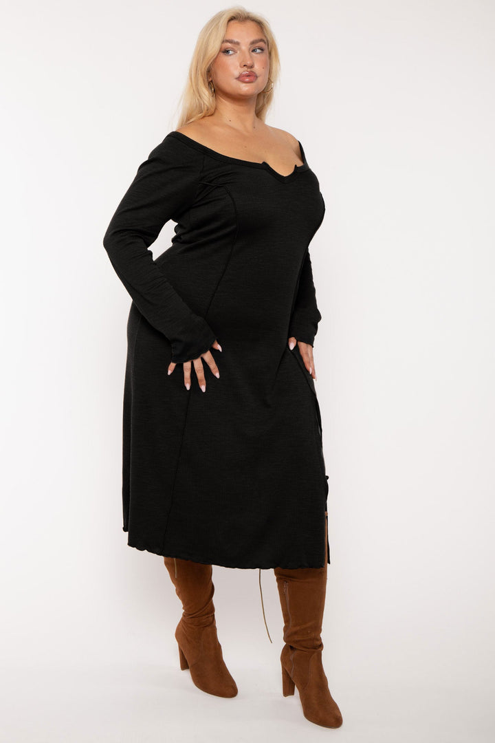 CULTURE CODE Dresses Plus Size Notch Neck  Maxi Dress -Black