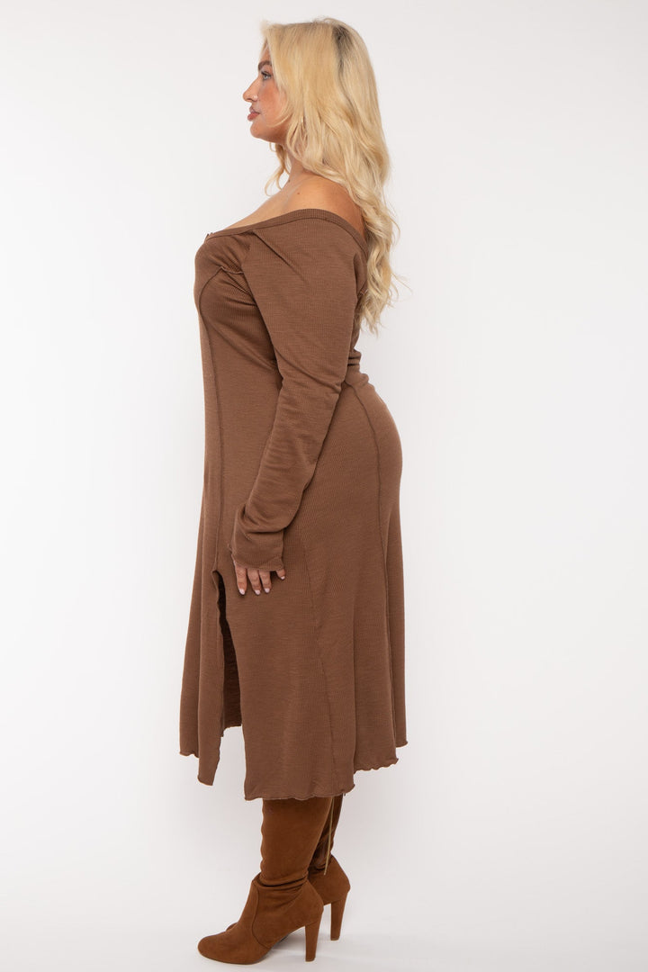 CULTURE CODE Dresses Plus Size Notch Neck  Maxi Dress -Brown