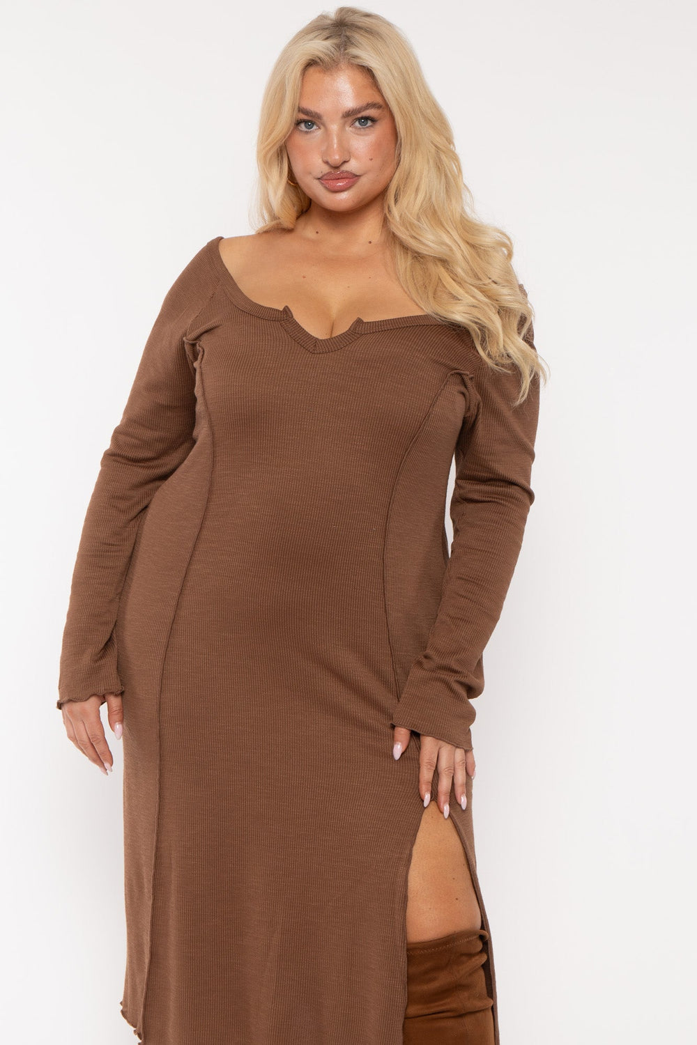 Women's Plus Size Dresses - Curvy Sense - brown Women's Plus Size Dresses - Curvy Sense - brown