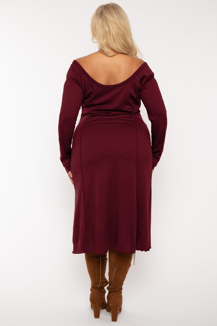 CULTURE CODE Dresses Plus Size Notch Neck  Maxi Dress -Burgundy