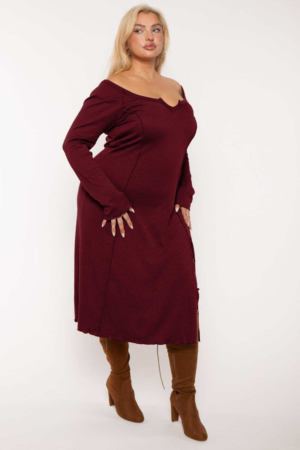 CULTURE CODE Dresses Plus Size Notch Neck  Maxi Dress -Burgundy