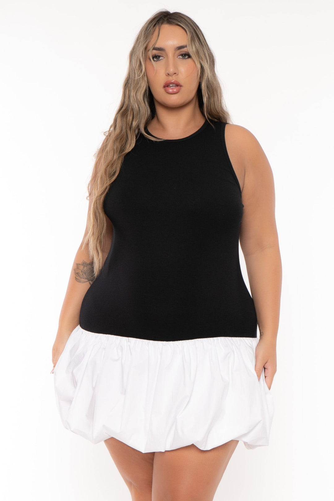 Curvy Sense Dresses Plus Size Nyssa Puff Skirt Mini Dress -Black