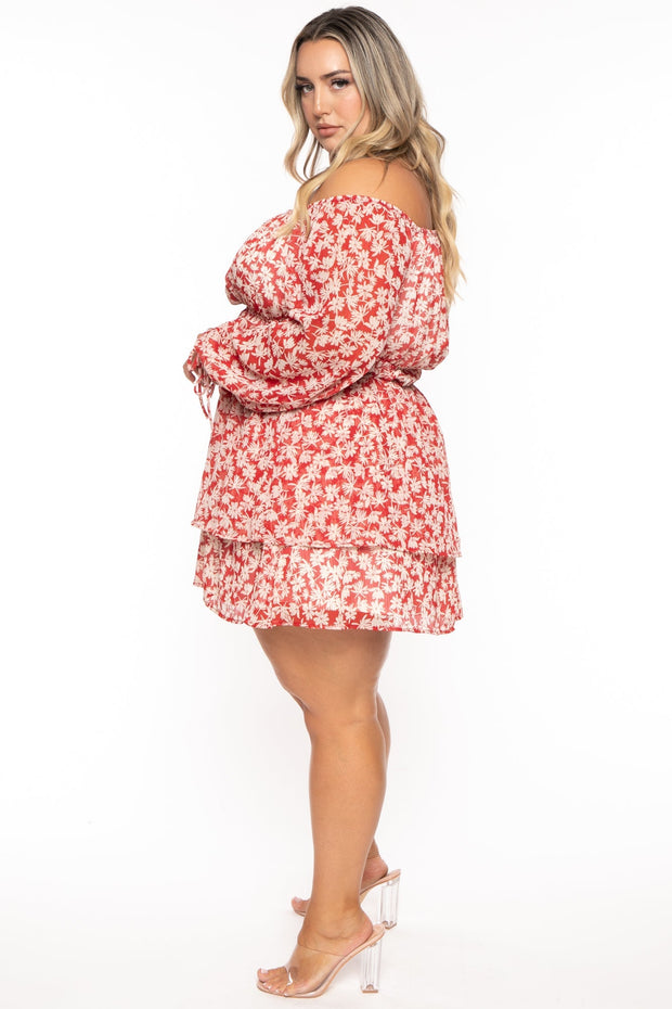 Curvy Sense Dresses Plus Size Olene Chiffon Printed Dress  - Red