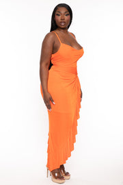 Curvy Sense Dresses Plus Size Olga Faux Wrap Ruffle Dress - Orange