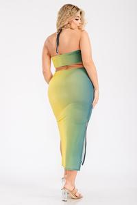 Gibiu Dresses Plus Size ombre cut out double slit midi dress- Green