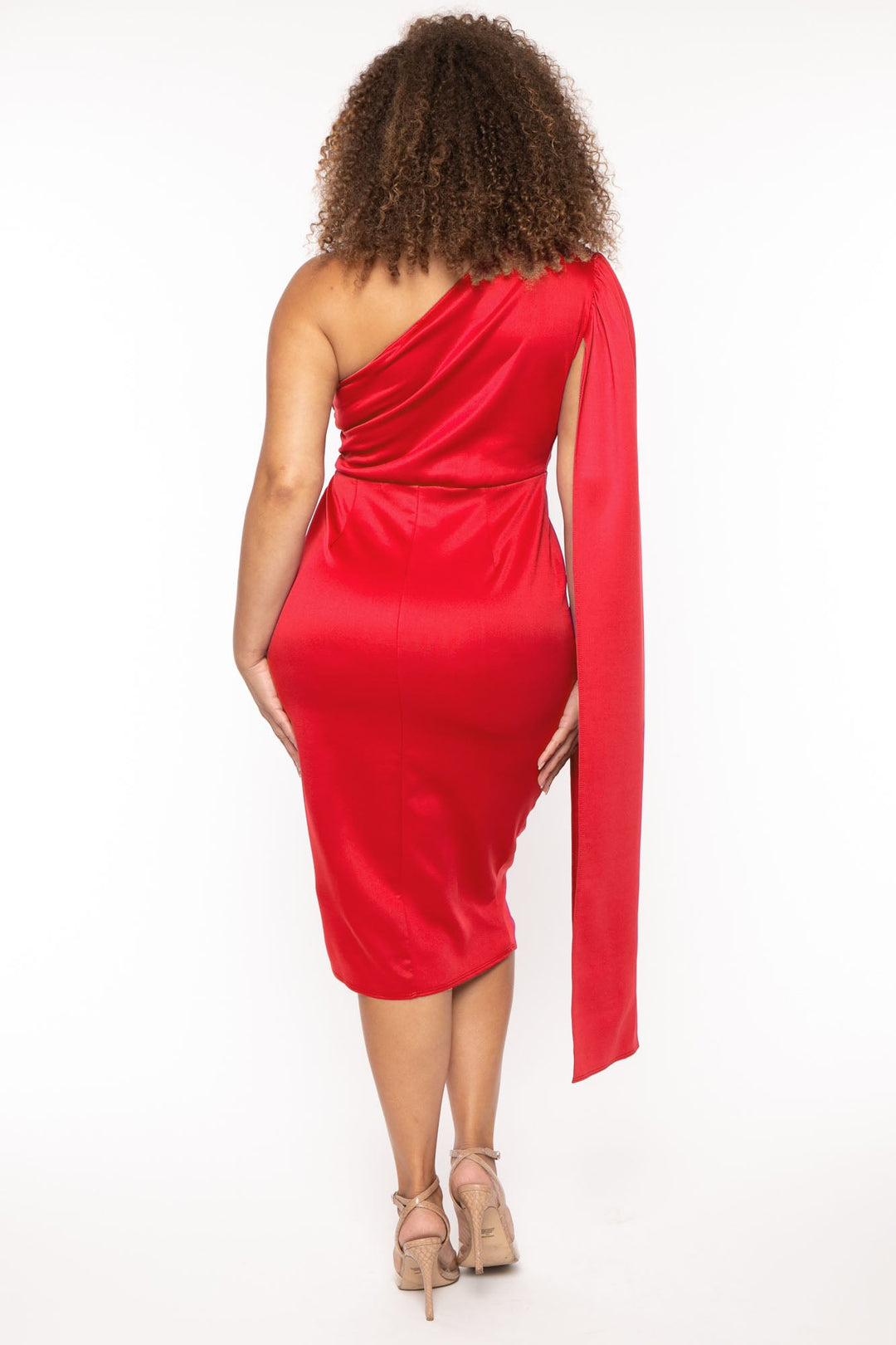 J2 FASHION Dresses Plus Size One Shoulder Cape Midi Dress - Red