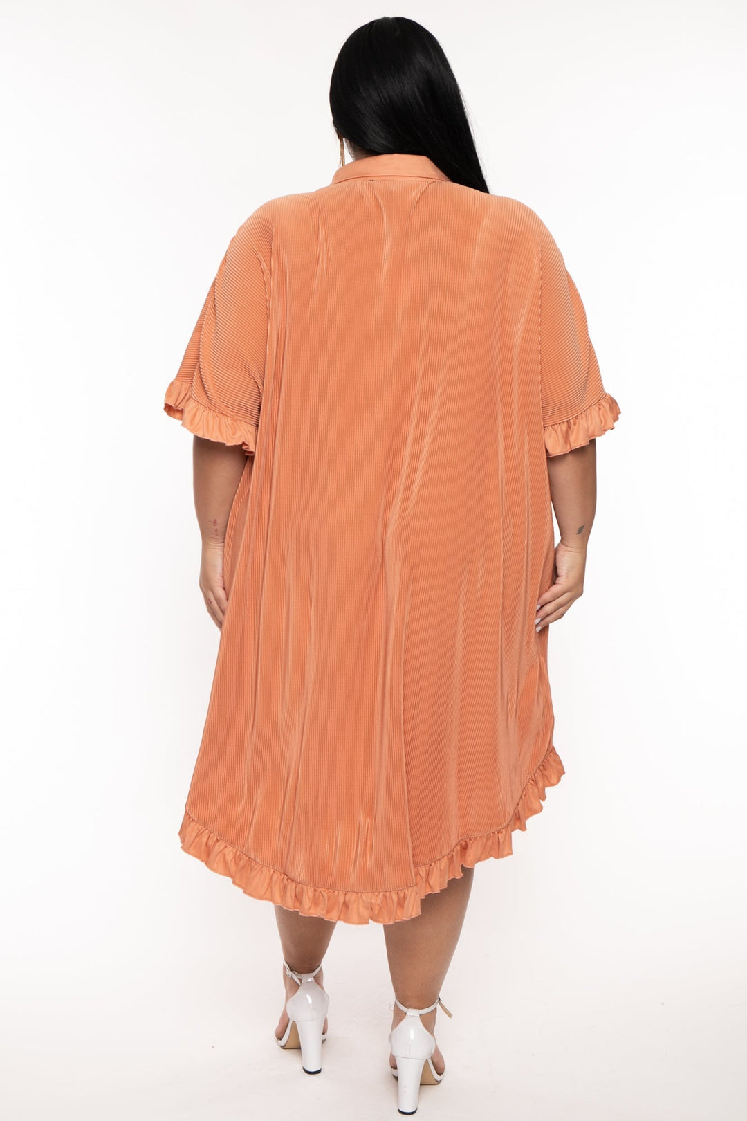 Davi & Dani Dresses Plus Size Oversize Shirt Pleated  Dress - Peach