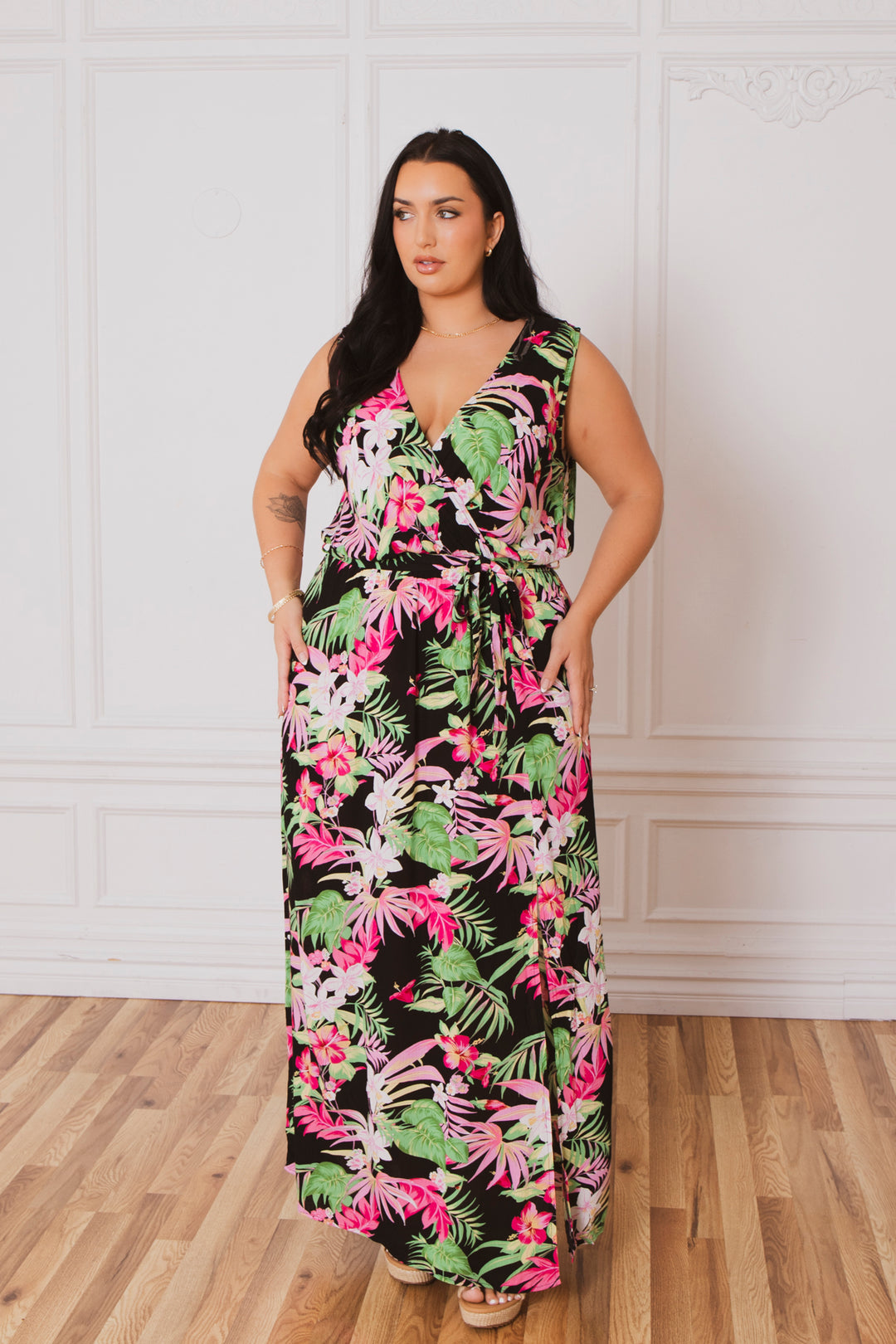 Trashapparel Dresses Plus Size Paradise Escape Wrap Dress - Black