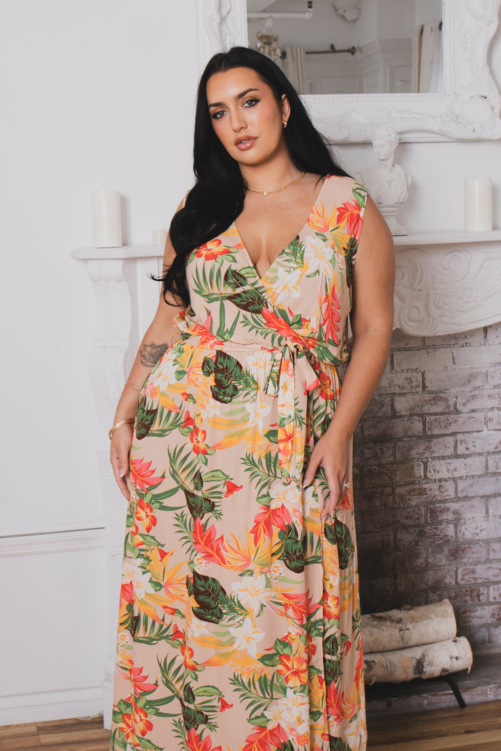 Trashapparel Dresses Plus Size Paradise Escape Wrap Dress - Taupe