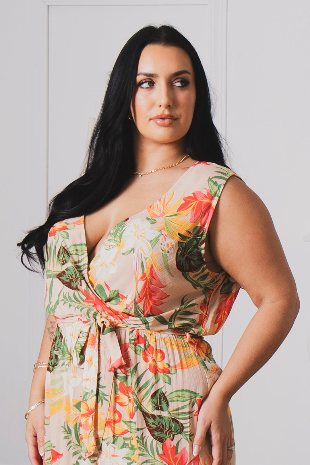 Trashapparel Dresses Plus Size Paradise Escape Wrap Dress - Taupe
