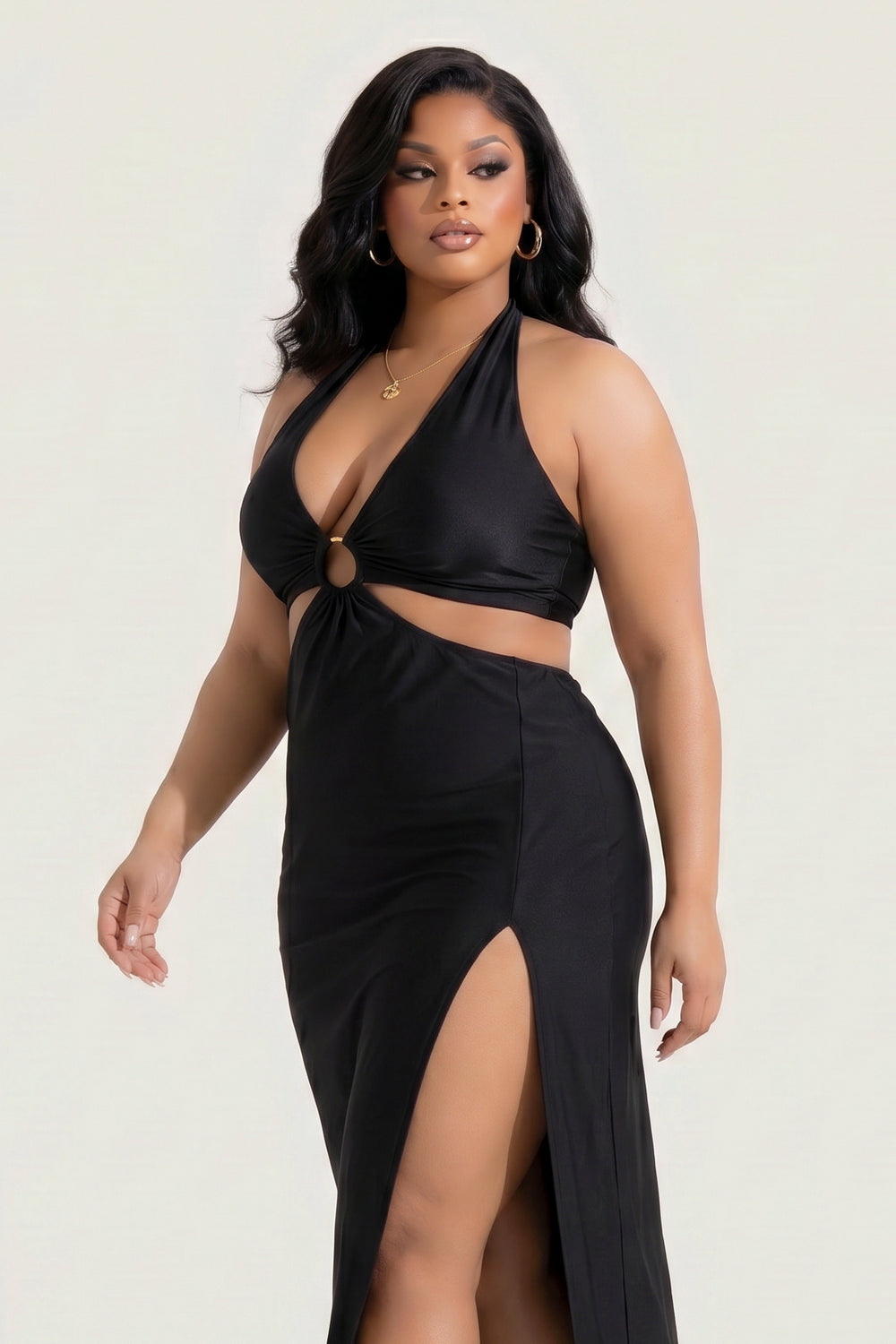 Curvy Sense Inc. Dresses Plus Size Parisa Halter Dress - Black