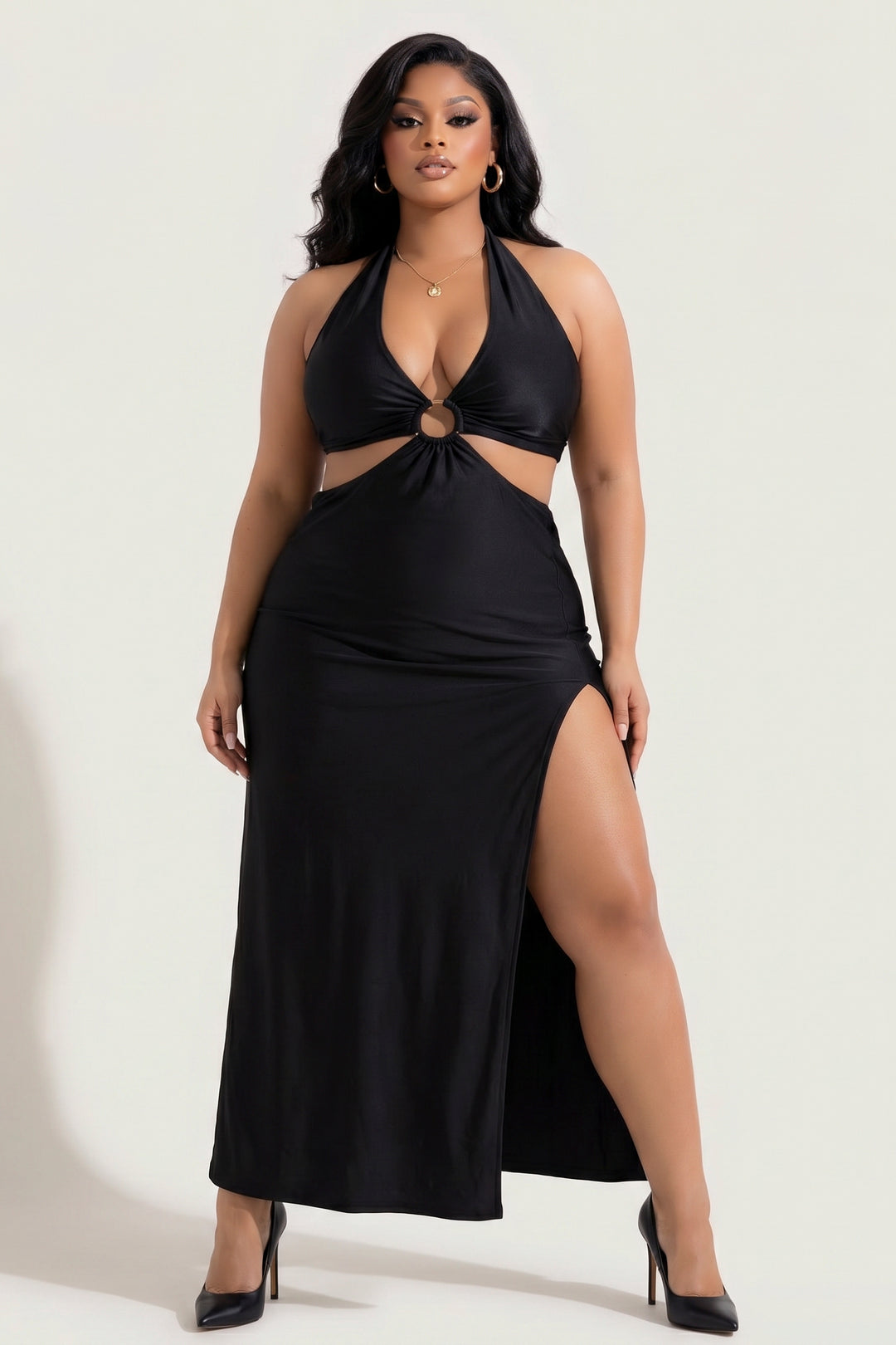 Women's Plus Size Parisa Halter Dress - Black - Curvy Sense Women's Plus Size Parisa Halter Dress - Black - Curvy Sense