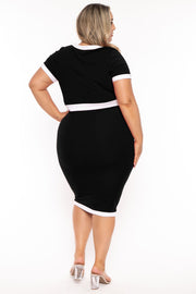 Curvy Sense Dresses Plus Size Penelope Midi  Dress- Black