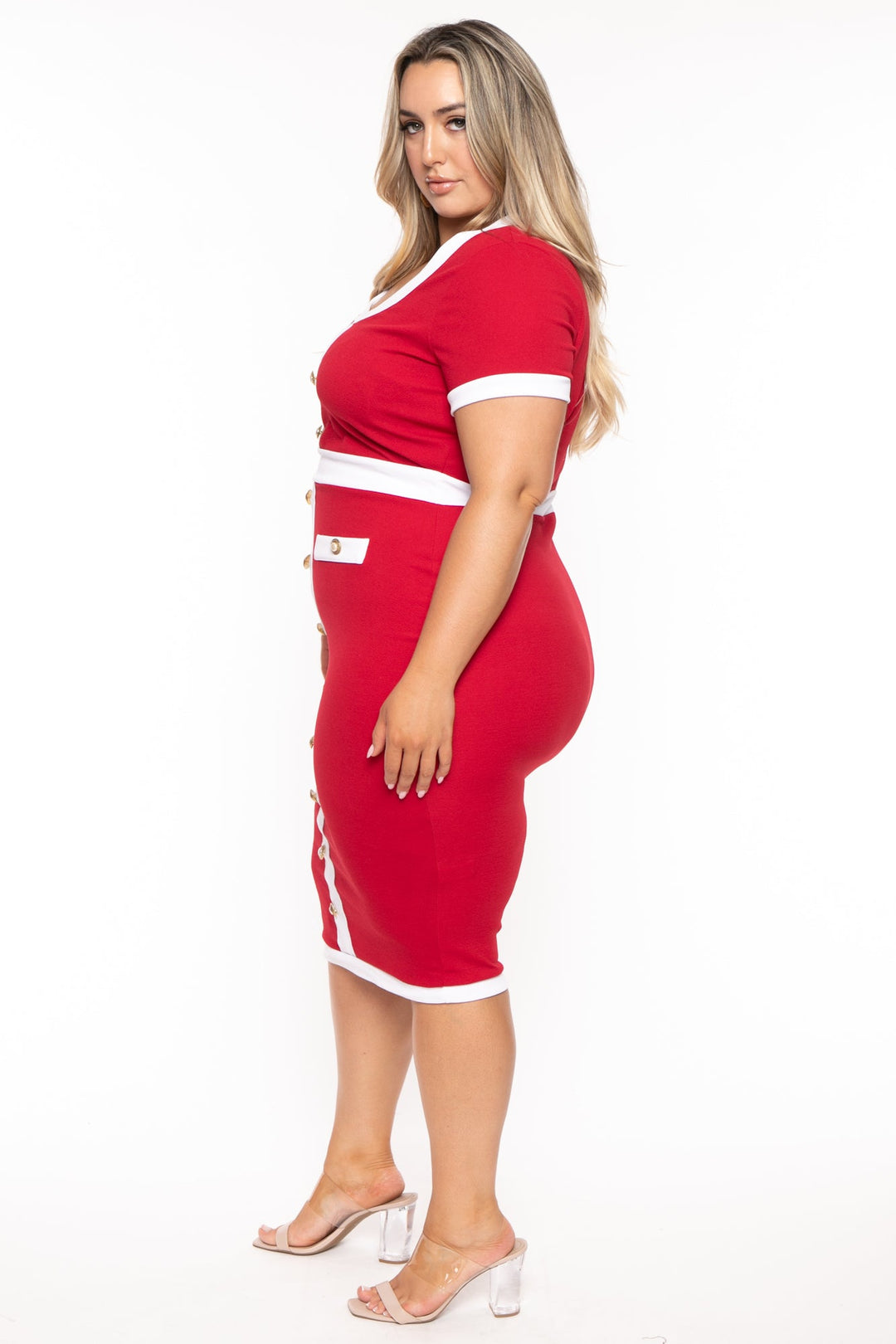 Curvy Sense Dresses Plus Size Penelope Midi  Dress- Red