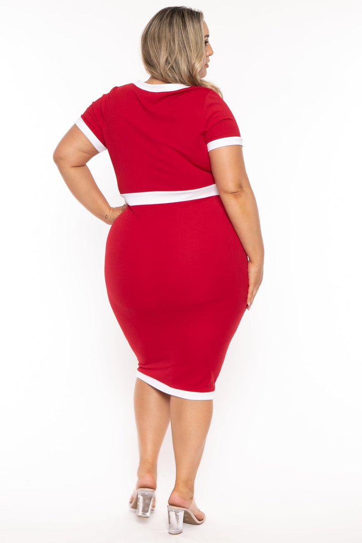 Curvy Sense Dresses Plus Size Penelope Midi  Dress- Red
