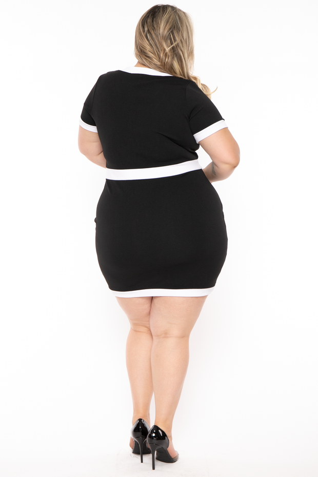 Curvy Sense Dresses Plus Size Penelope Mini  Dress- Black