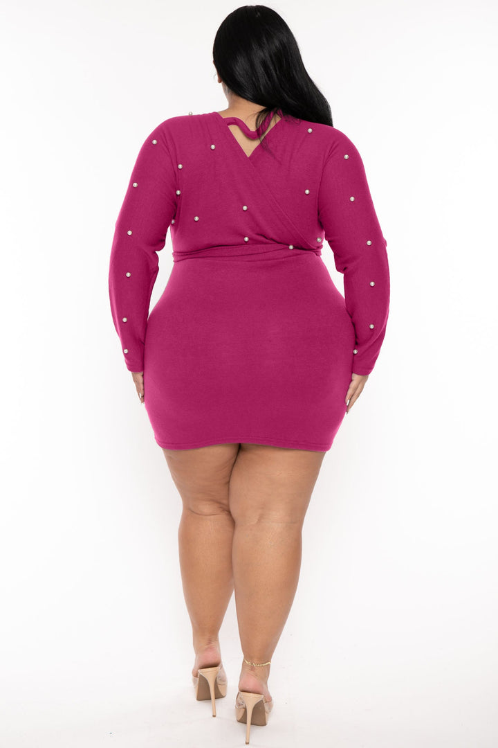 Cleo Apparel Dresses Plus Size Perla Sweater Dress - Magenta