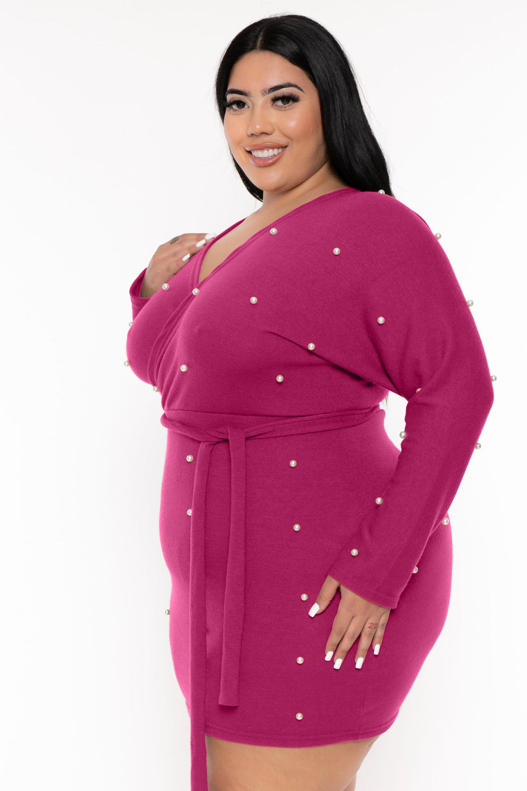 Cleo Apparel Dresses Plus Size Perla Sweater Dress - Magenta