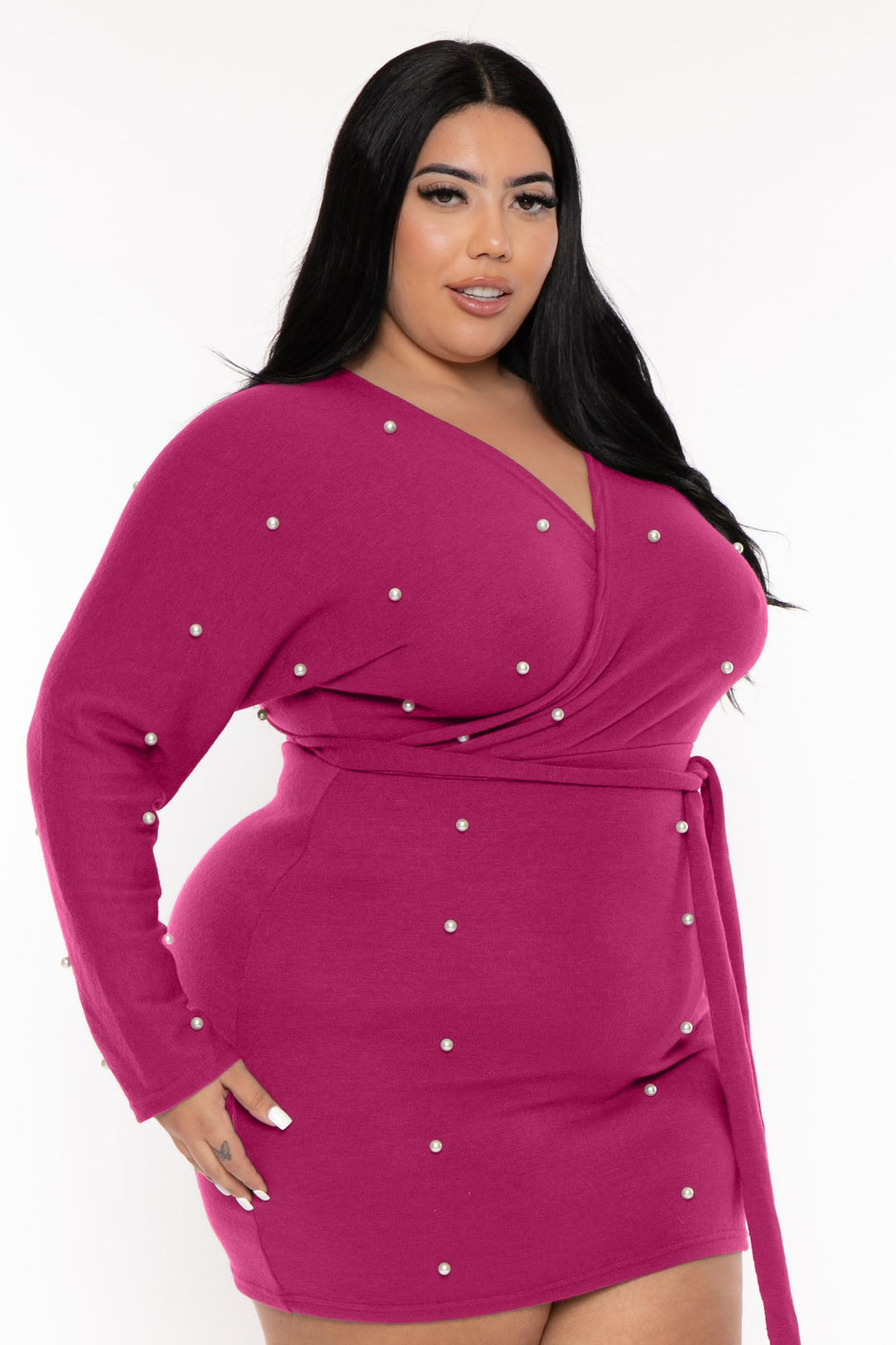 Cleo Apparel Dresses 1X / Magenta Plus Size Perla Sweater Dress - Magenta
