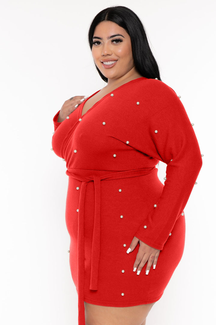 Cleo Apparel Dresses Plus Size Perla Sweater Dress - Red
