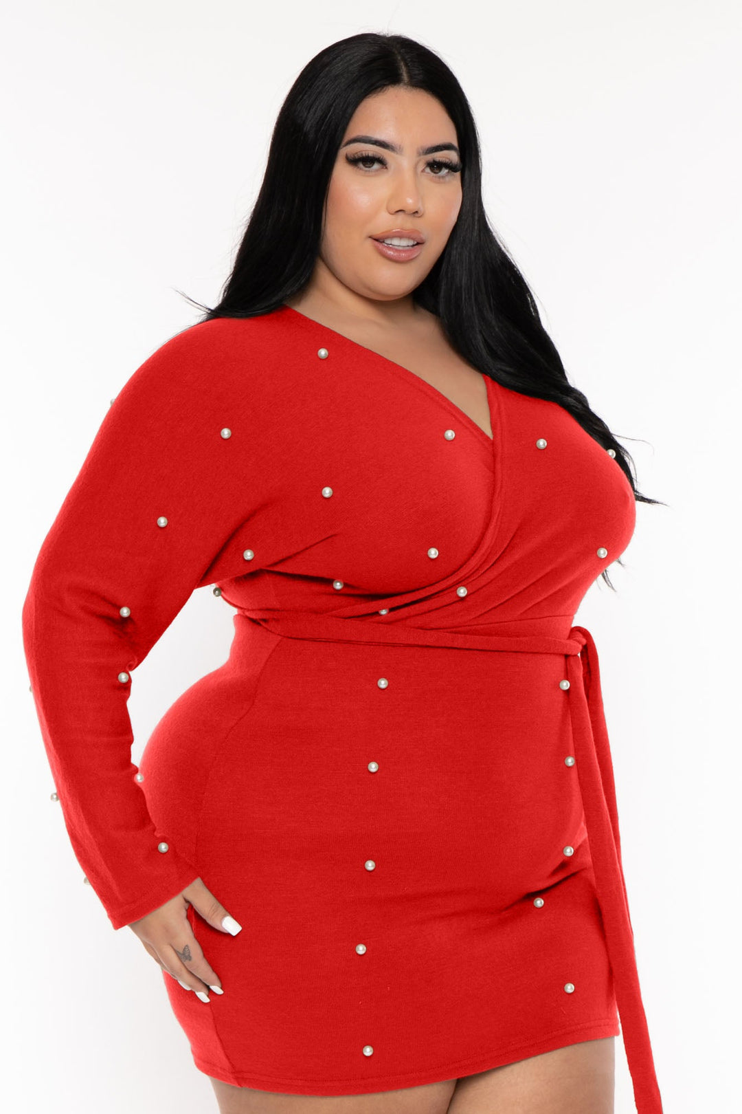 Cleo Apparel Dresses Plus Size Perla Sweater Dress - Red