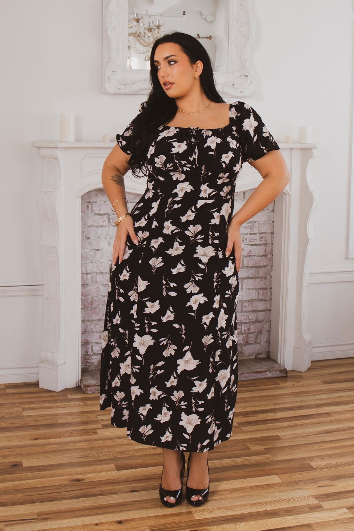 Women's Plus Size Poised Bloom Dress - Black - Curvy Sense