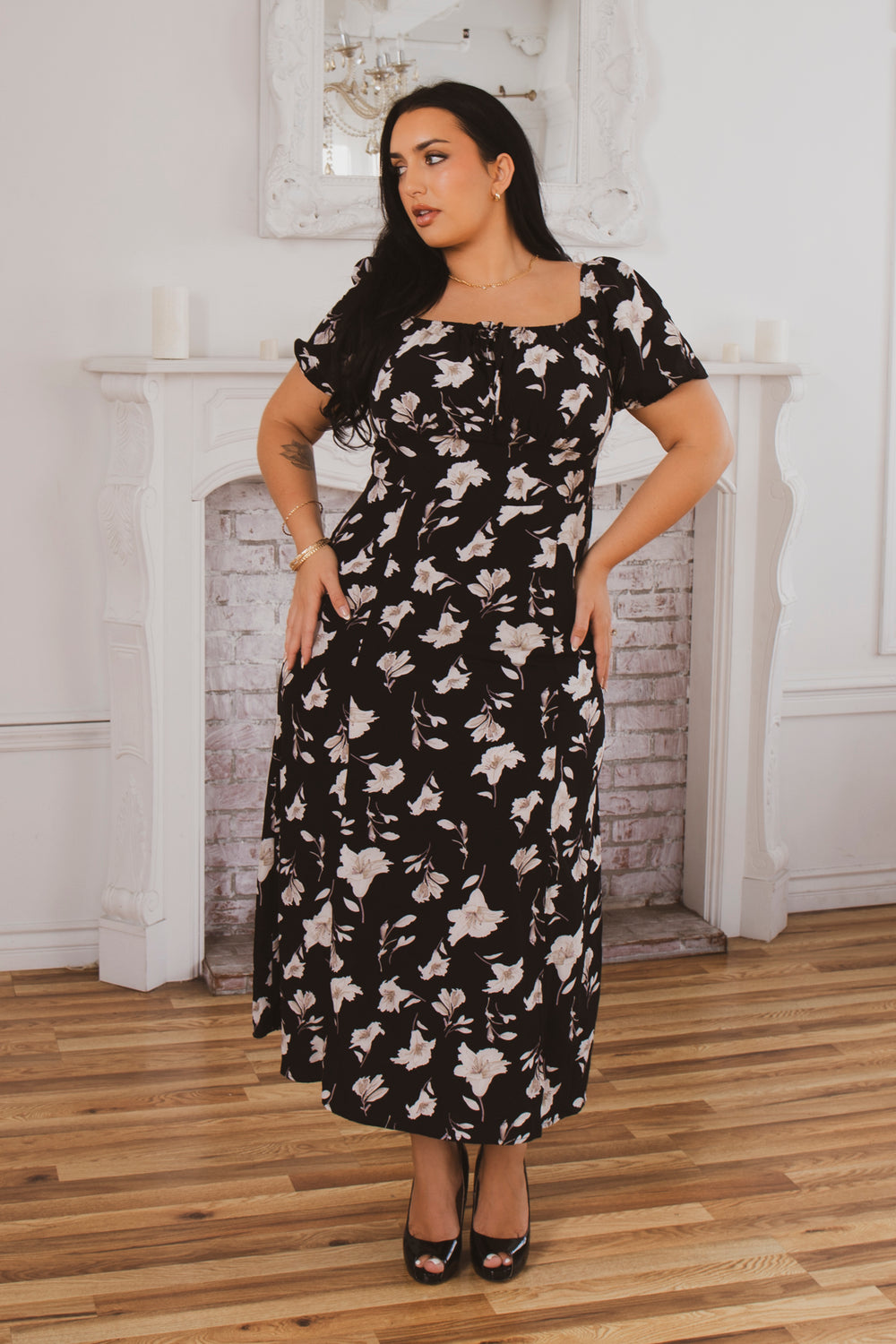 Trashapparel Dresses Plus Size Poised Bloom Dress - Black