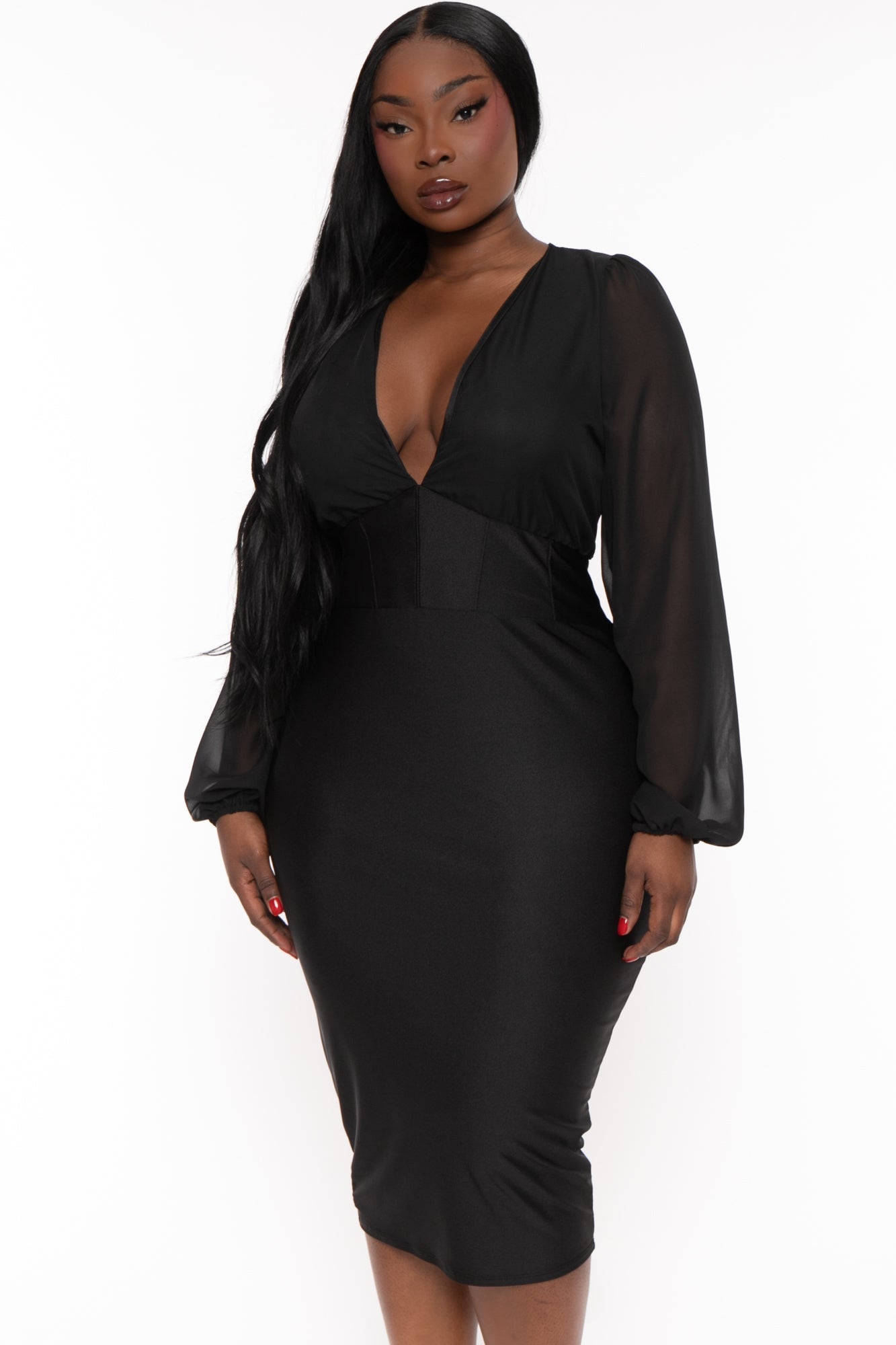 Plus Size Priya Chiffon Midi Dress Black