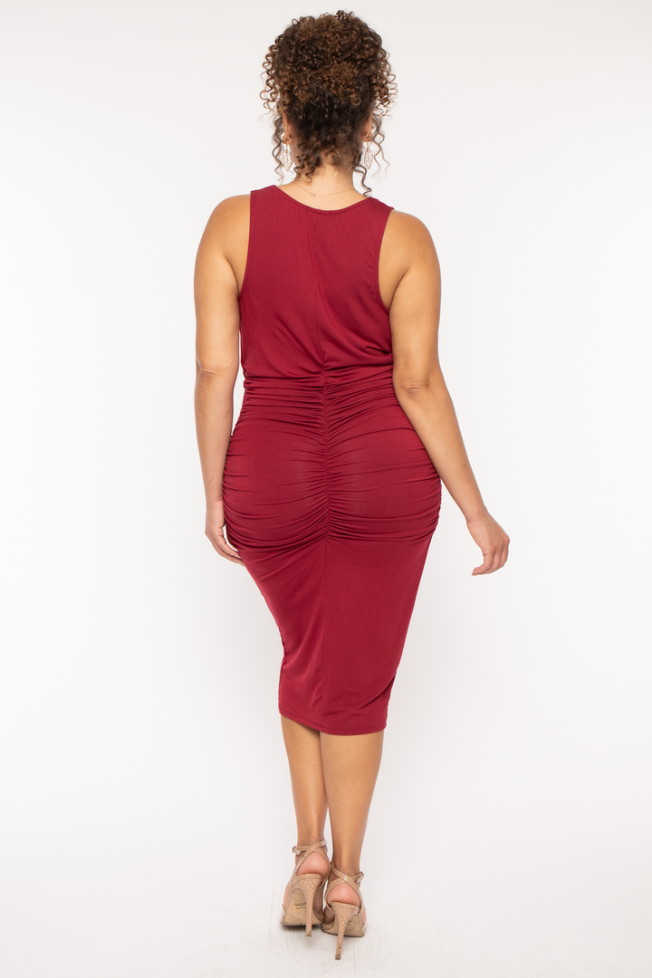 Curvy Sense Dresses Plus Size Raven Cowl Neck Midi Dress - Burgundy