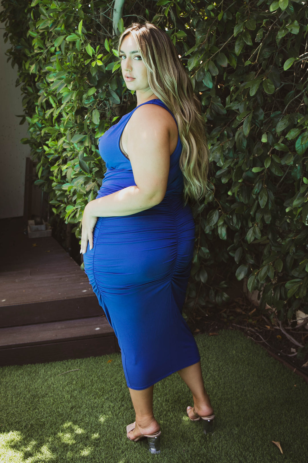 Curvy Sense Dresses Plus Size Raven Cowl Neck Midi Dress - Royal