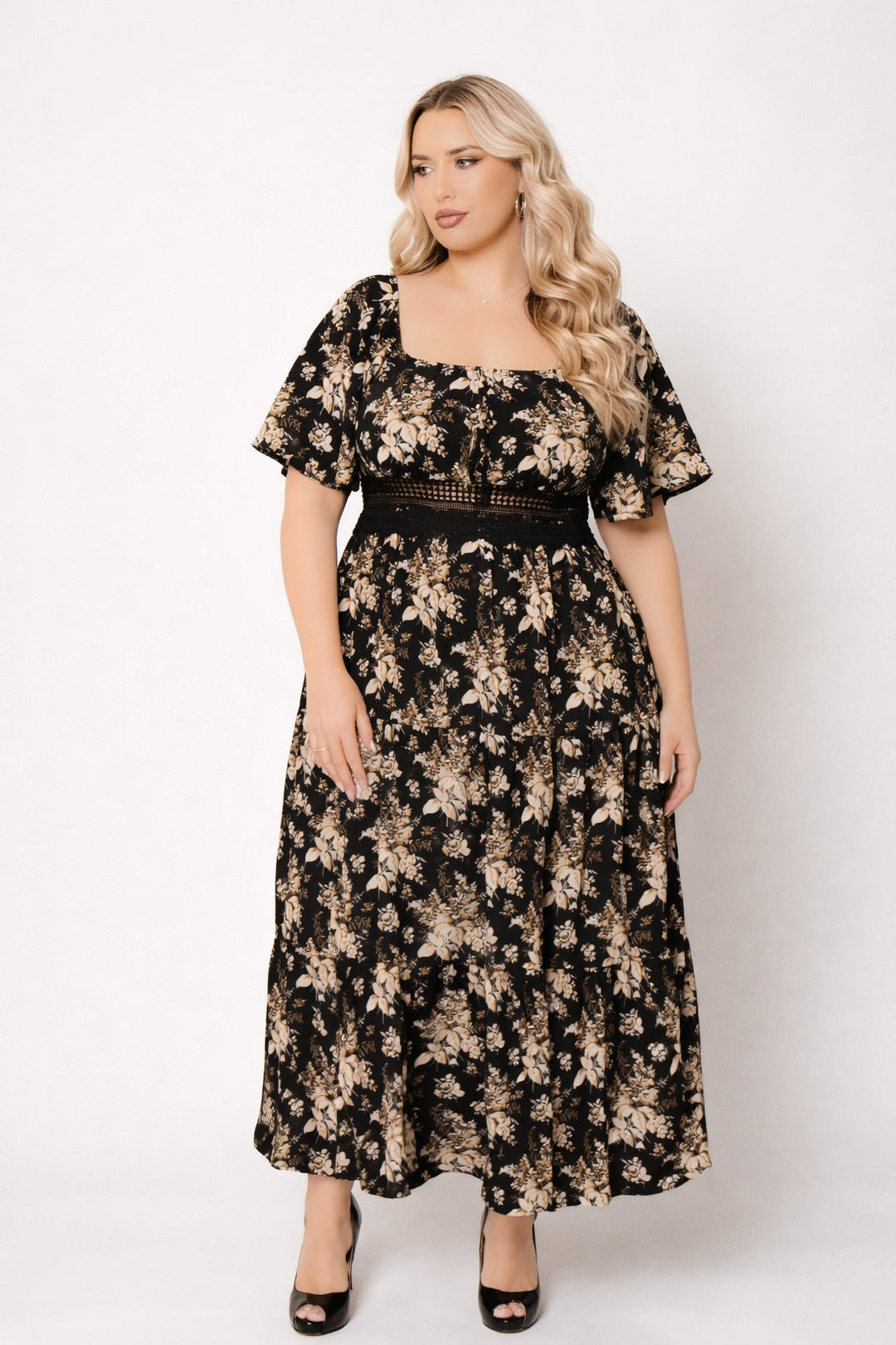 Women's Plus Size Raven Romance Maxi Dress - Black - Curvy Sense Women's Plus Size Raven Romance Maxi Dress - Black - Curvy Sense