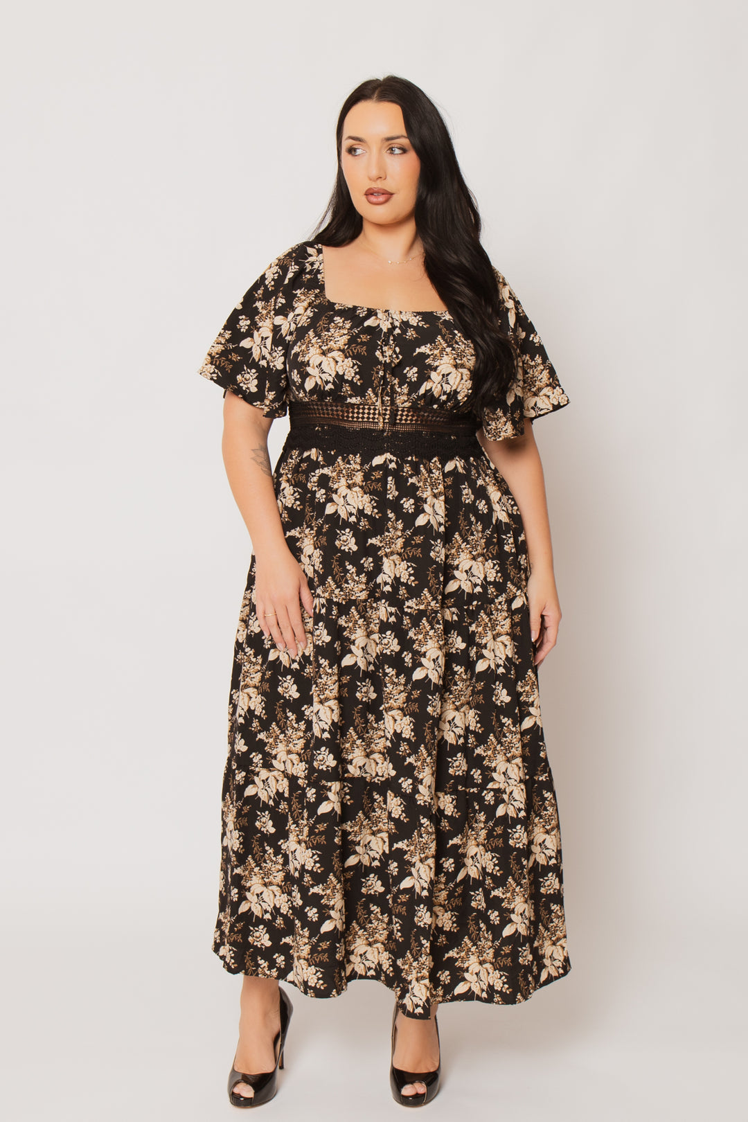 open lace back dress Plus Size Satin Ribbon Waist Glitter Maxi Dress with Short Sleeves Ever- open lace back dress Plus Size Satin Ribbon Waist Glitter Maxi Dress with Short Sleeves Ever-