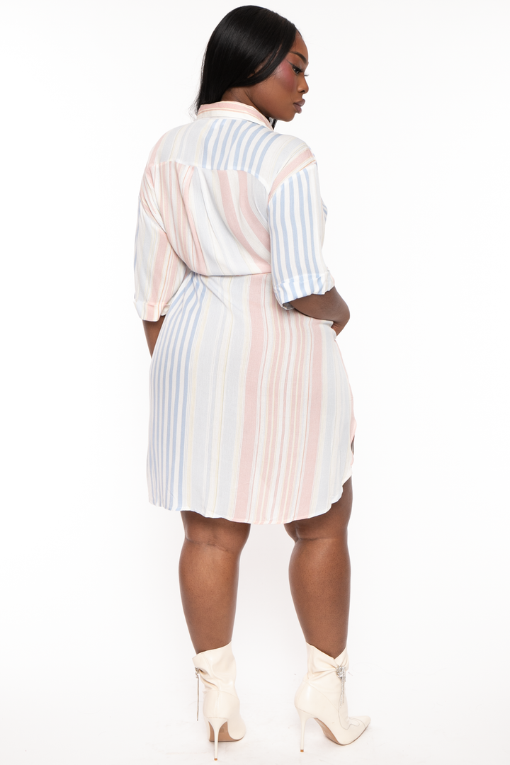 SHOPIN LA Dresses Plus Size Raviya Striped Shirt Dress - Multi