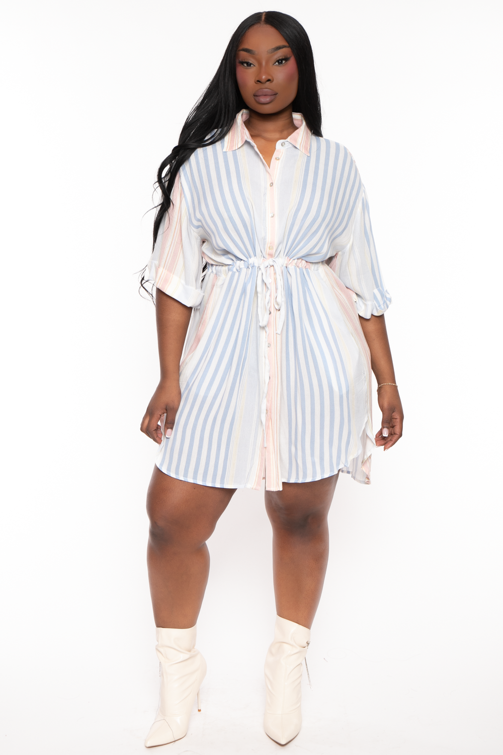 SHOPIN LA Dresses 1X / Multi Plus Size Raviya Striped Shirt Dress - Multi
