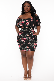 Curvy Sense Dresses Plus Size Reevabel Frill Bodycon Dress- Black